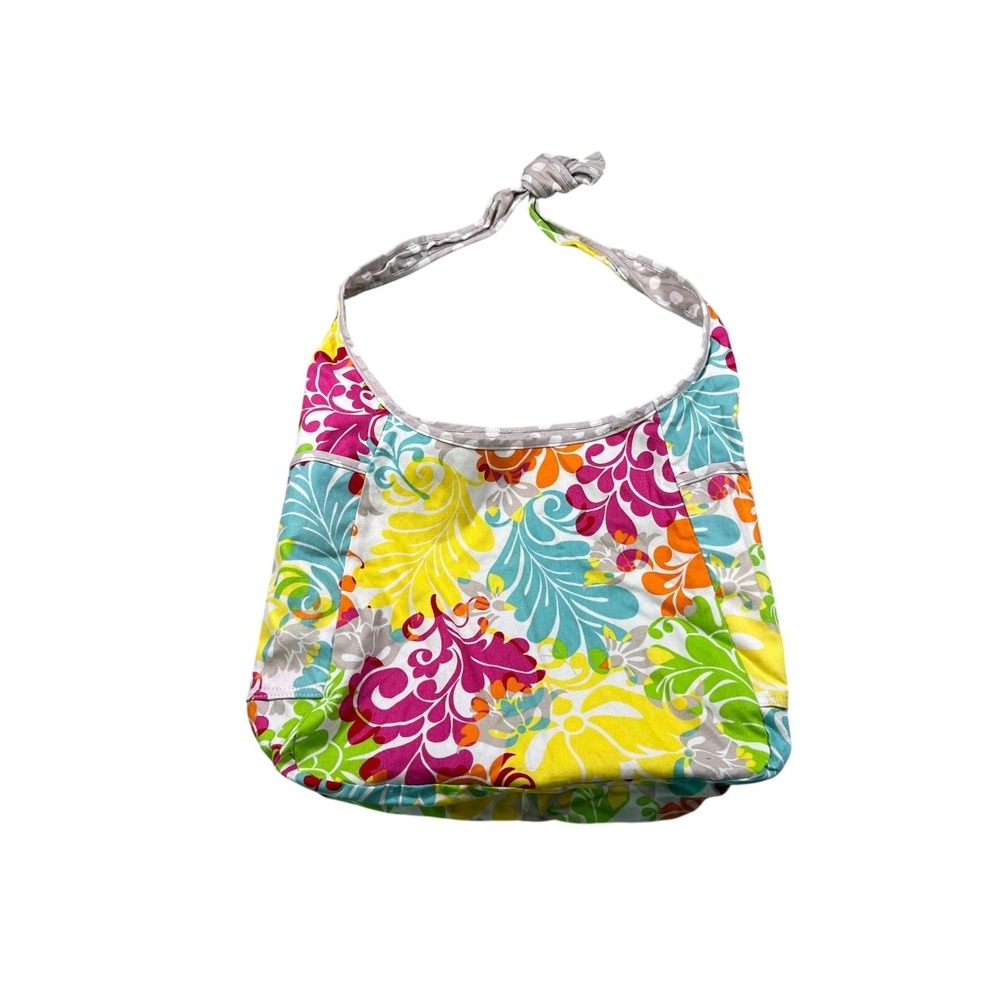 Thirty One Reversible Hobo Tote Bag Floral Polka Dot Shoulder Bag Travel Beach